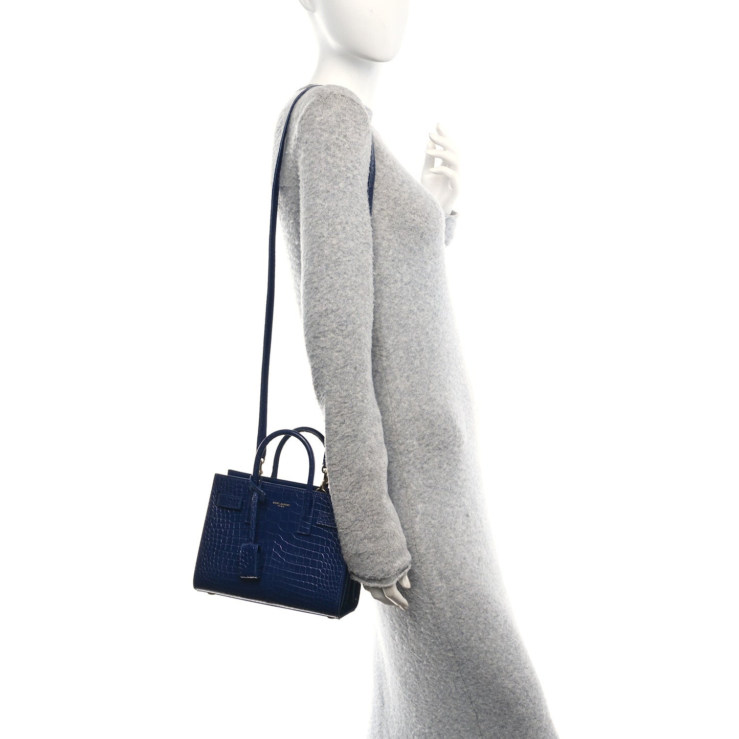 Calfskin Crocodile Embossed Nano Sac De Jour Saphir