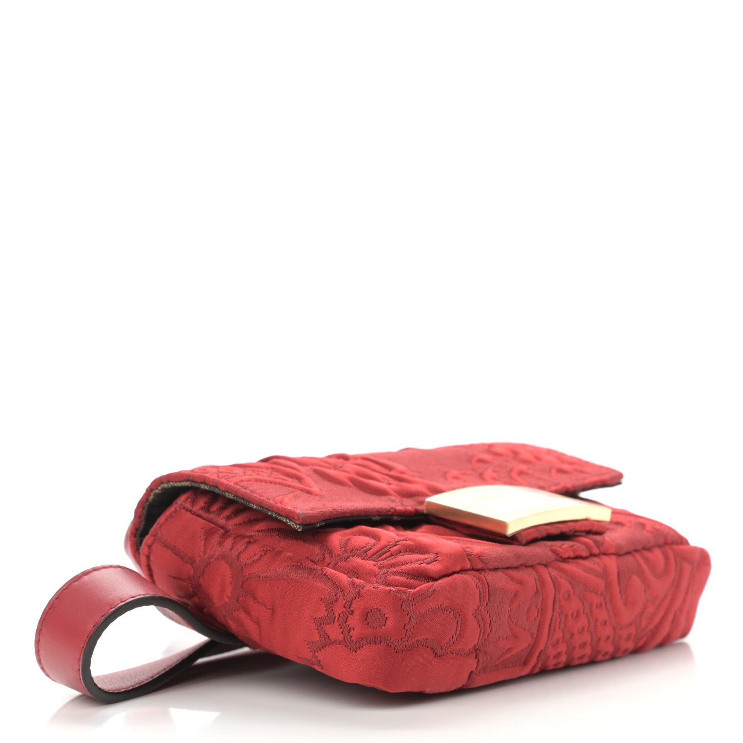 Fendi Fabric Floral Embroidered Hip Belt Baguette Bag Rosso 4 of 10