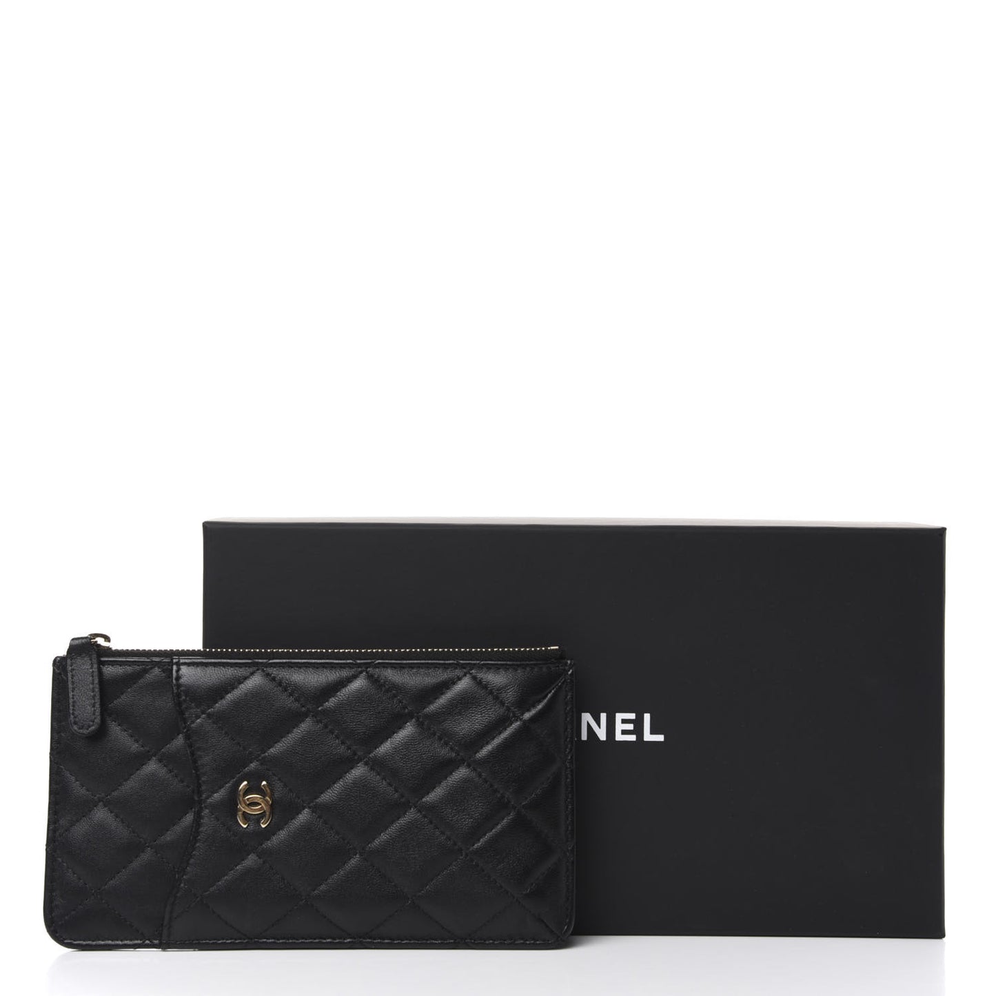 Lambskin Quilted Classic Flat Wallet Pouch Black