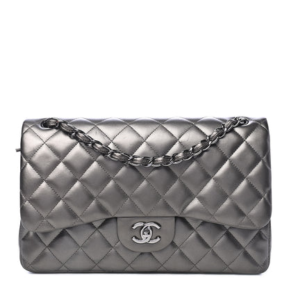 Chanel Metallic Lambskin Quilted Jumbo Double Flap Pewter 1 of 4