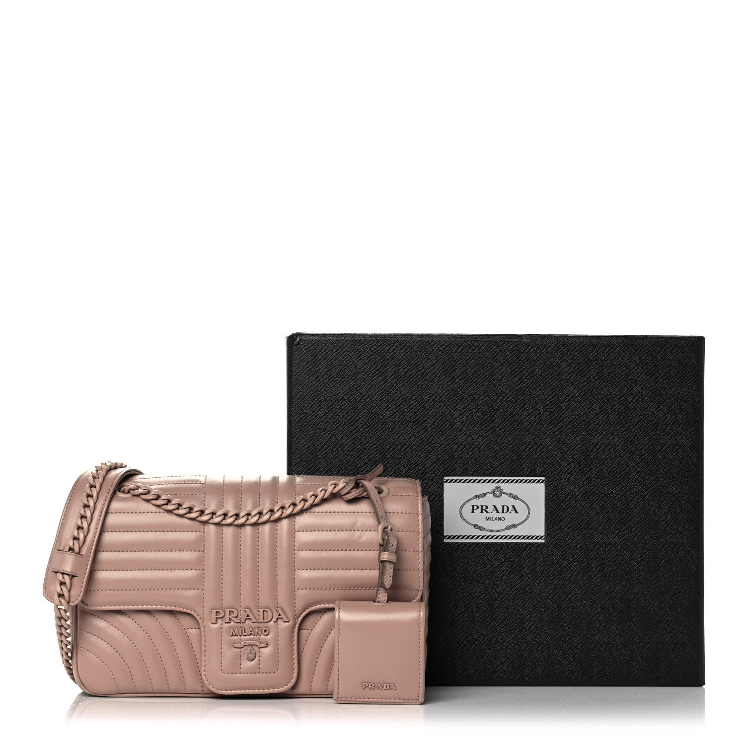 Prada Soft Calfskin Impunture Diagramme Monochrome Medium Chain Flap Shoulder Bag Cipria 15 of 15