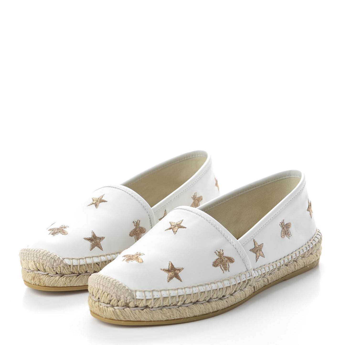 Calfskin Bee Star Embroidered Espadrilles 37 White