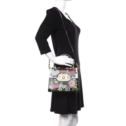 Dolce & Gabbana Grained Calfskin Floral Printed Medium Welcome Satchel Black White 2 of 12
