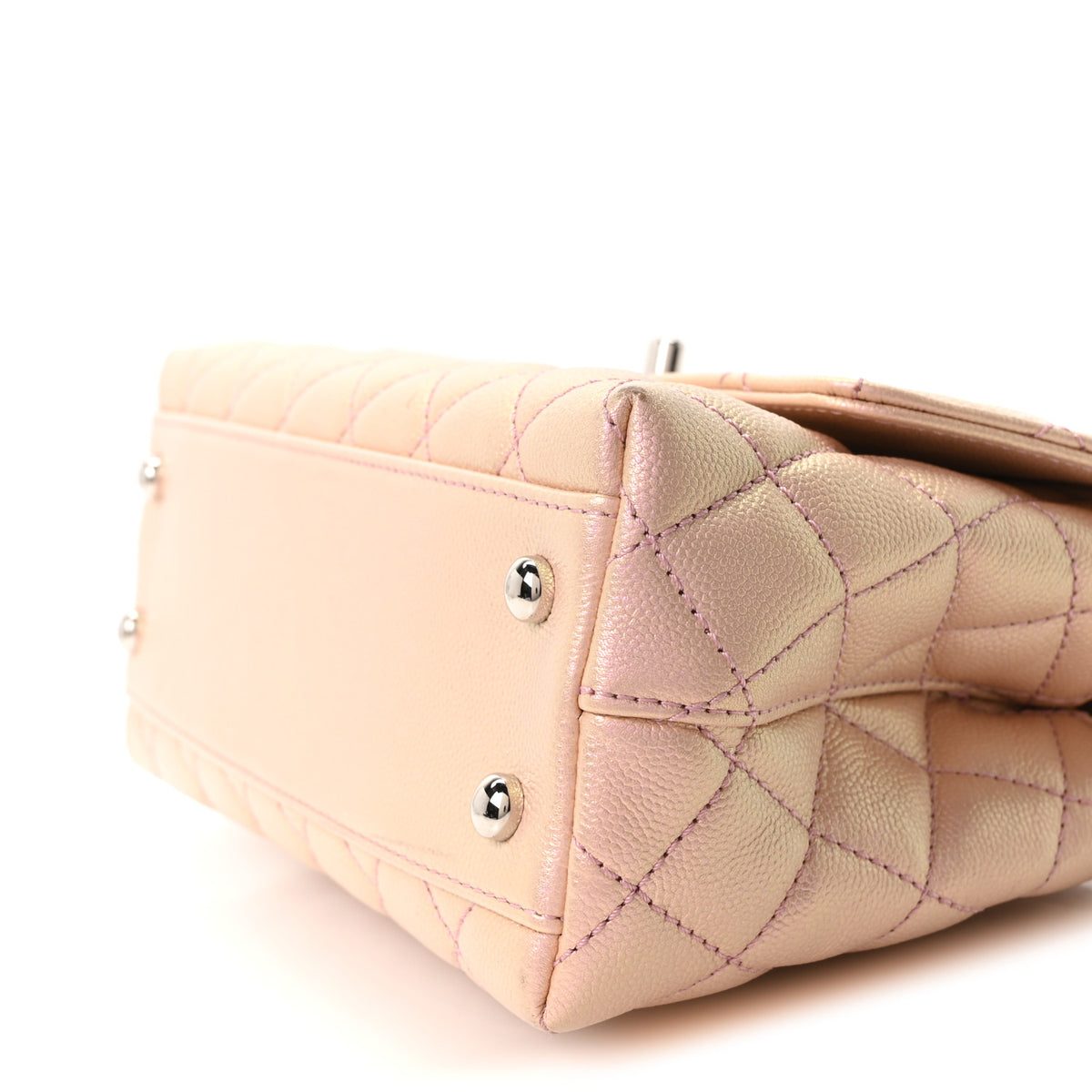 Iridescent Caviar Quilted Mini Coco Handle Flap  Pink
