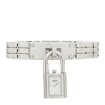 Hermes Stainless Steel Diamond Pave 16mm Kelly Quartz Watch 2 of 6