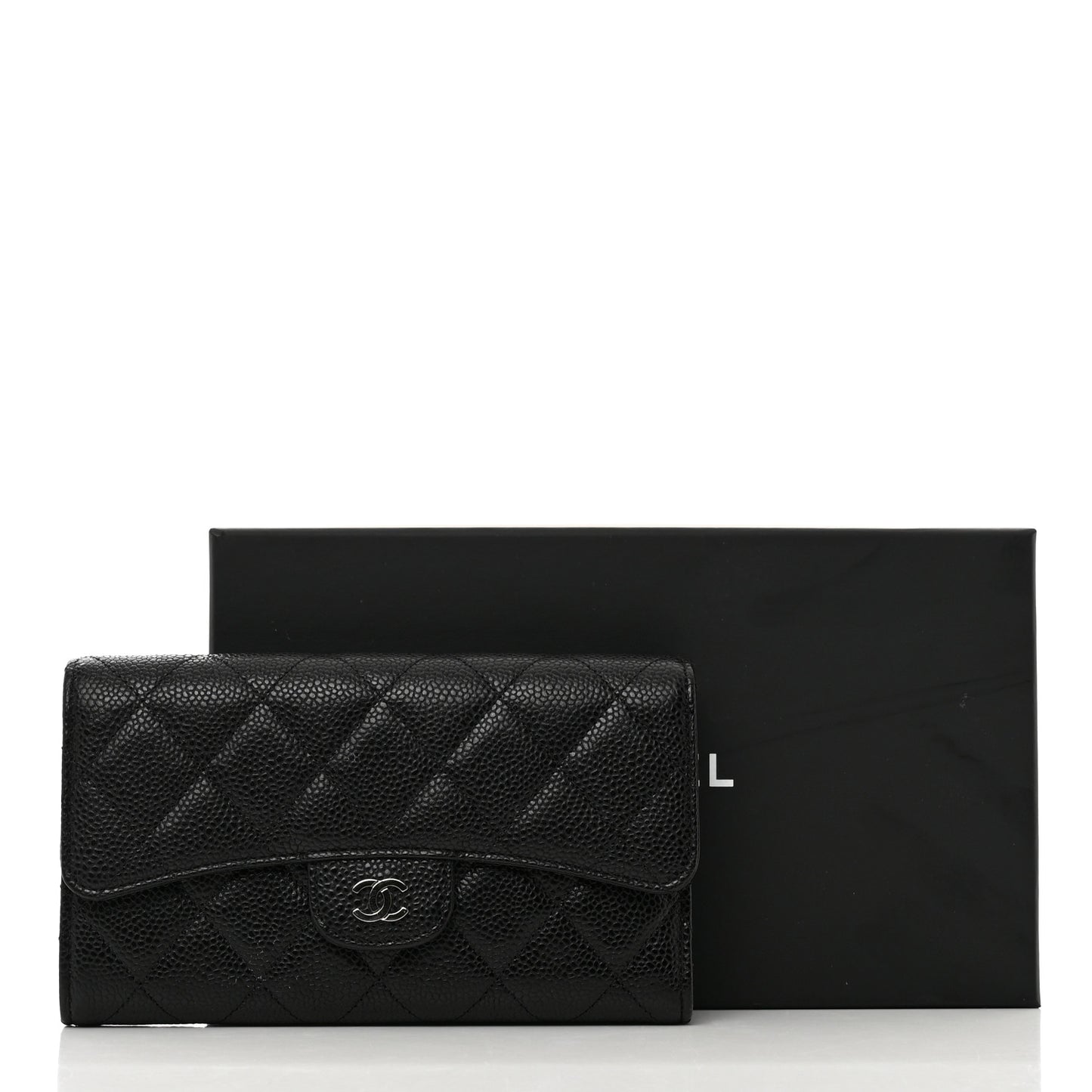 Caviar Quilted Large Flap Wallet Black