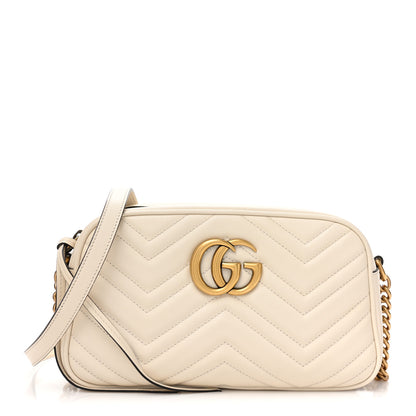 Gucci Calfskin Matelasse Small GG Marmont Chain Shoulder Bag White 1 of 14