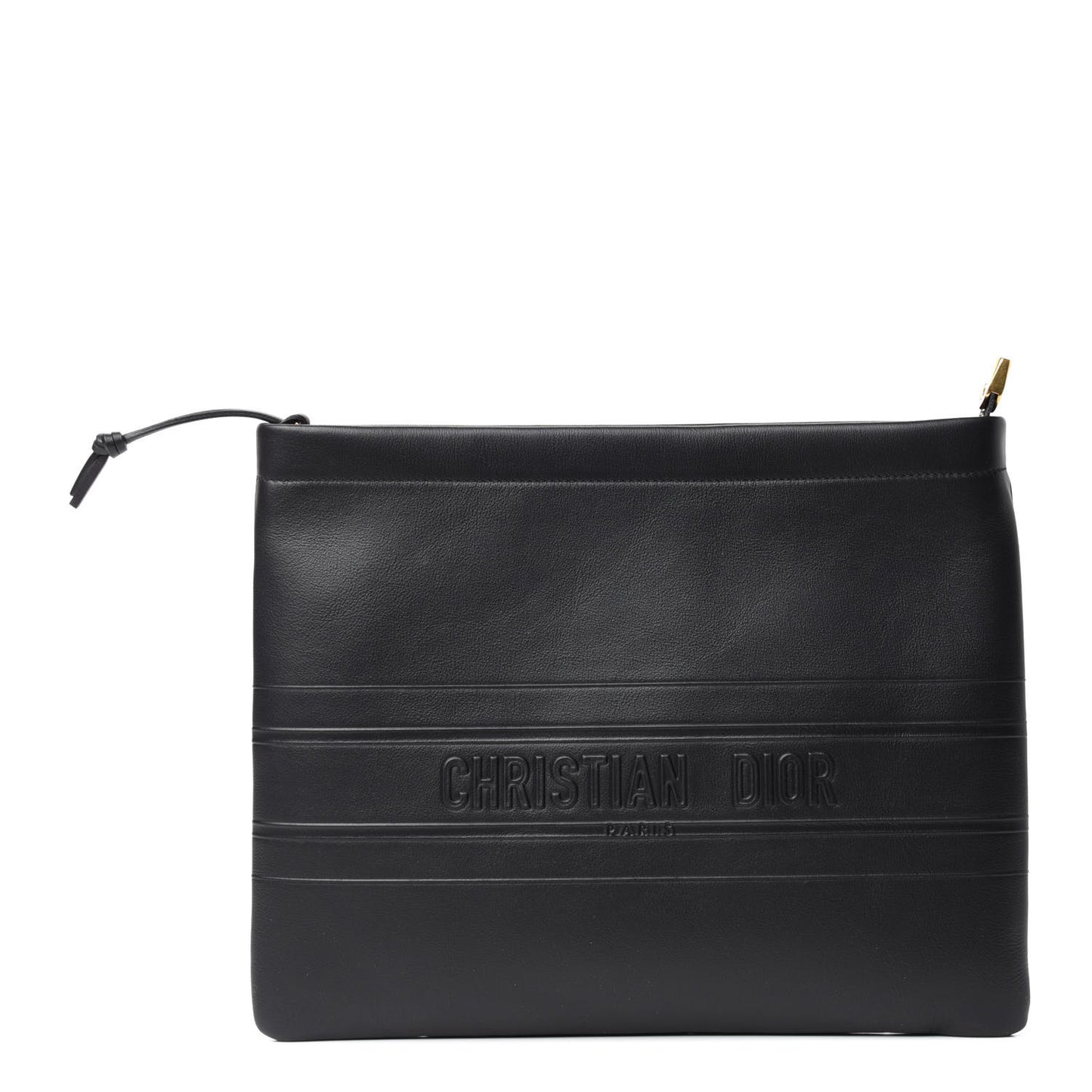 Calfskin Embossed Logo Zip Clutch Black