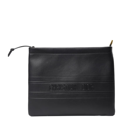 Christian Dior Calfskin Embossed Logo Zip Clutch Black 1 of 7