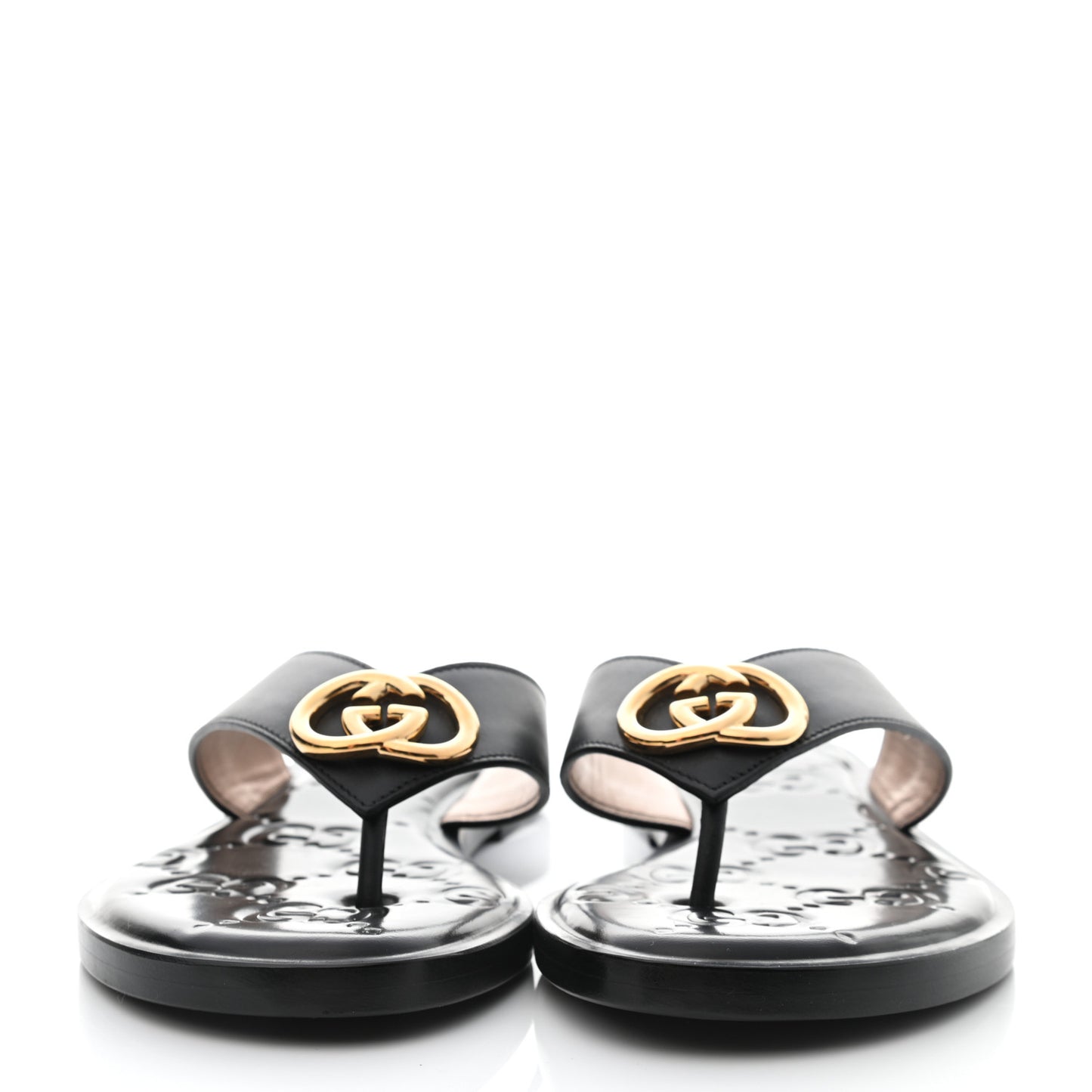 Lifford Calfskin GG Monogram Embossed Interlocking G 5mm Thong Sandals 38.5 Black