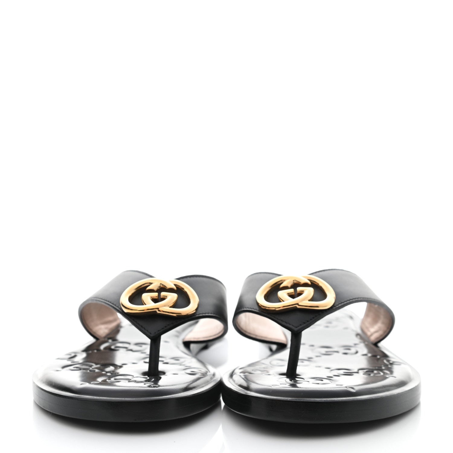 Gucci Lifford Calfskin GG Monogram Embossed Interlocking G 5mm Thong Sandals 38.5 Black 2 of 7