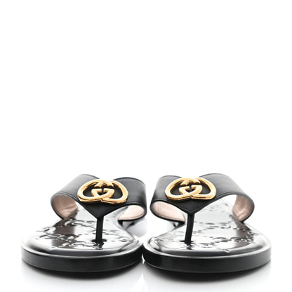 Gucci Lifford Calfskin GG Monogram Embossed Interlocking G 5mm Thong Sandals 38.5 Black 2 of 7
