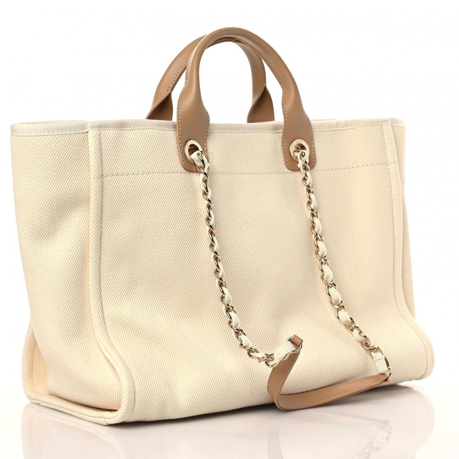 Chanel Canvas Pearl Medium Deauville Tote Ecru Beige 3 of 10