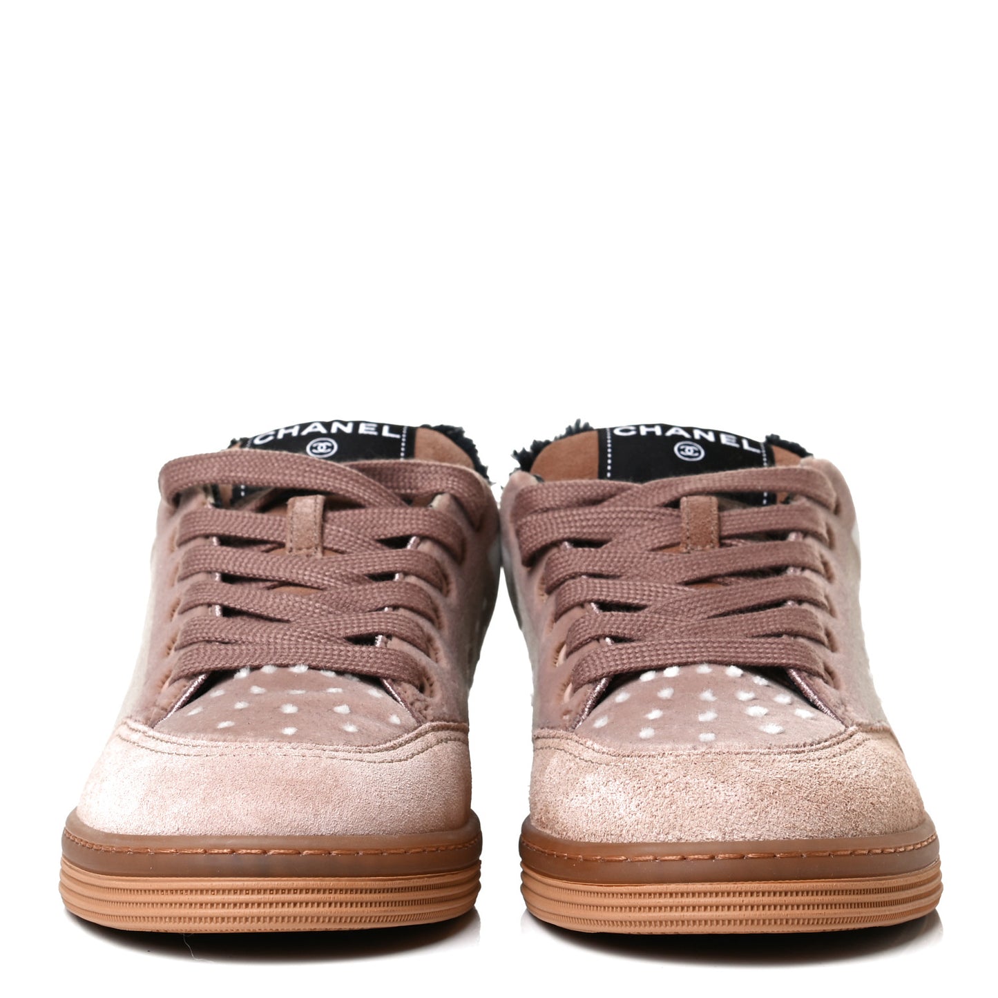 Fabric Suede Calfskin Logo Sneakers 36 Light Beige