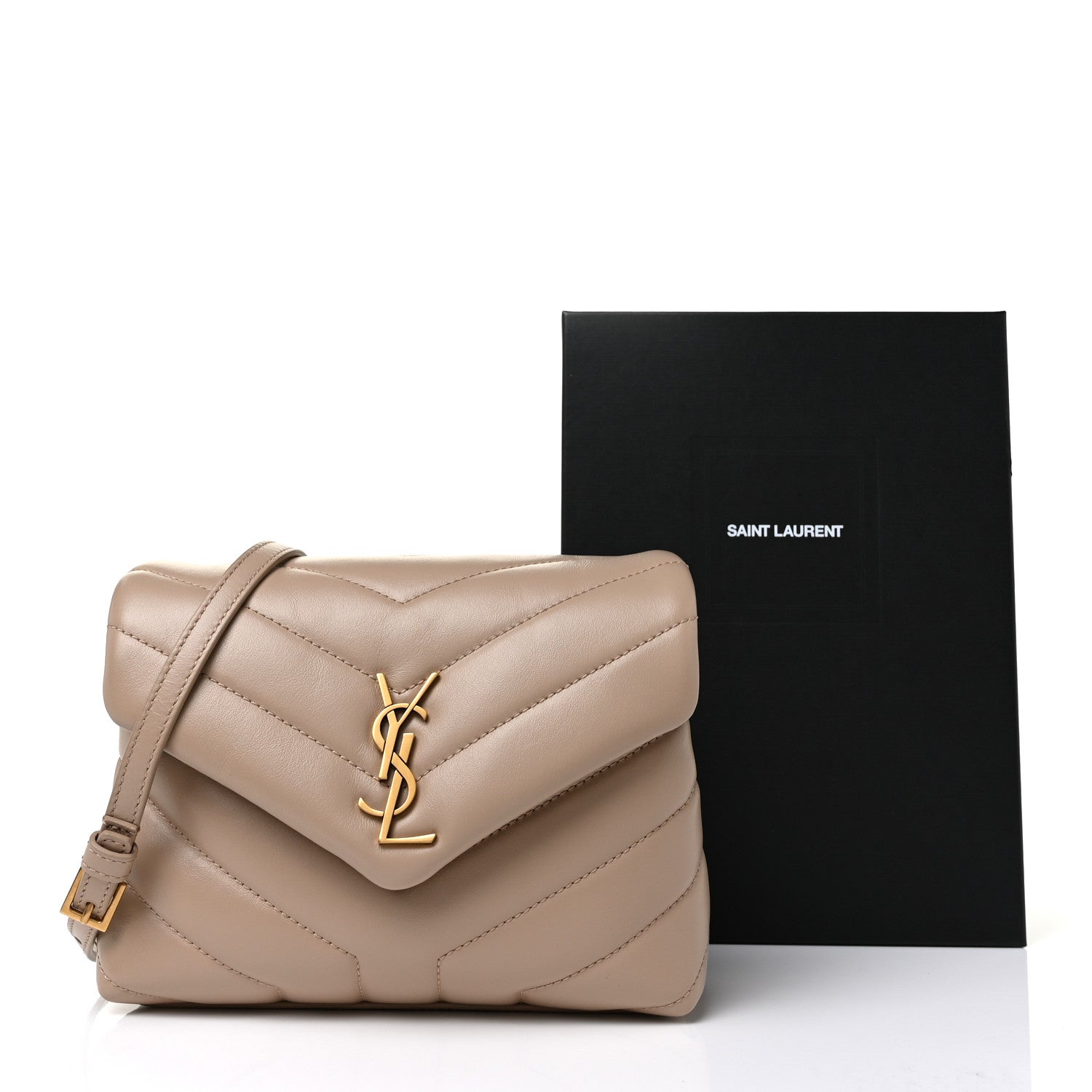 Saint Laurent Calfskin Y Quilted Monogram Toy Loulou Satchel Latte 9 of 9