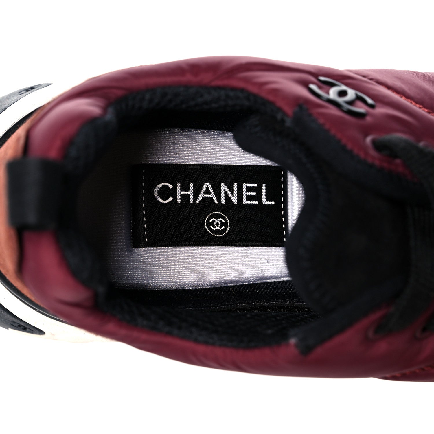 Chanel Nylon Suede Calfskin CC Sneakers 38 Burgundy 7 of 10