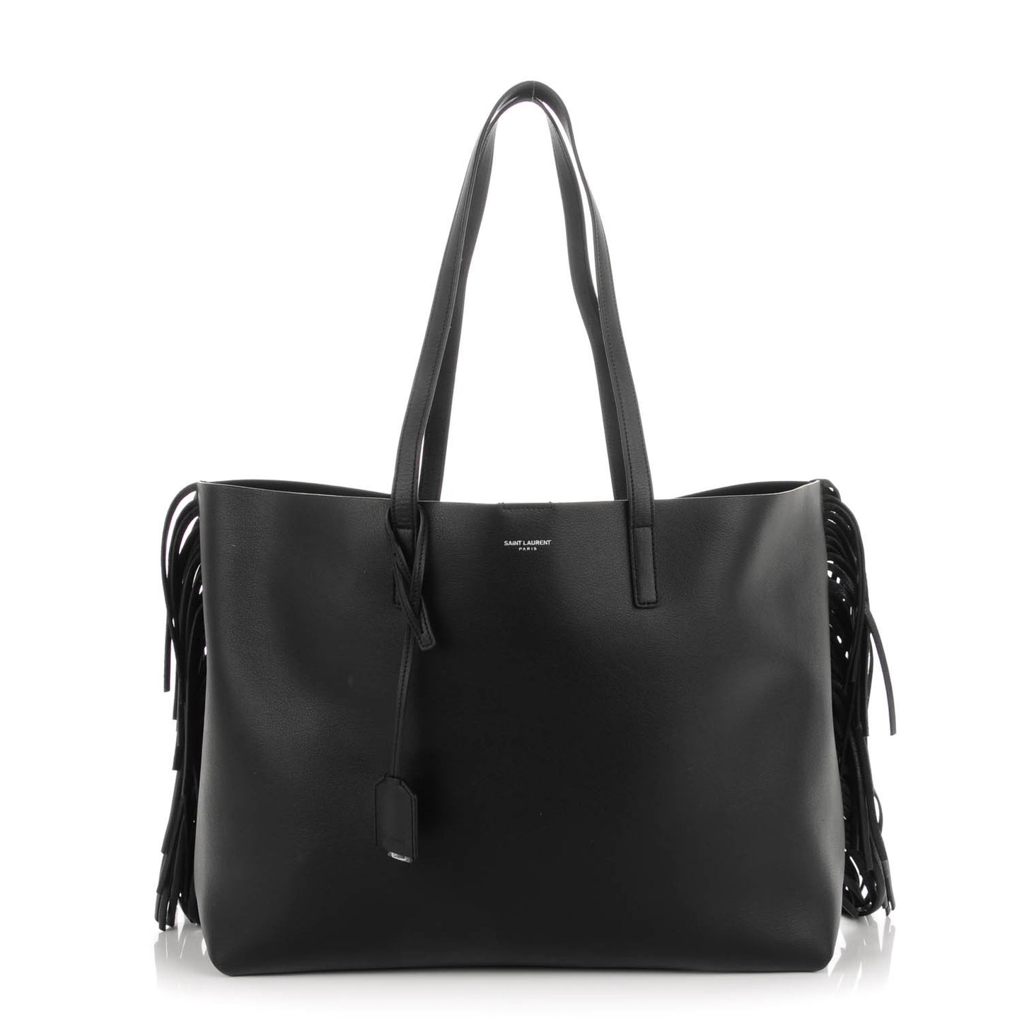 Calfskin Large Fringe Shopping Tote Black