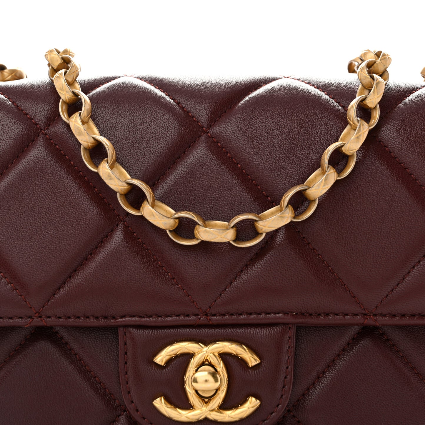 Lambskin Quilted Mini Logo Square Flap Burgundy