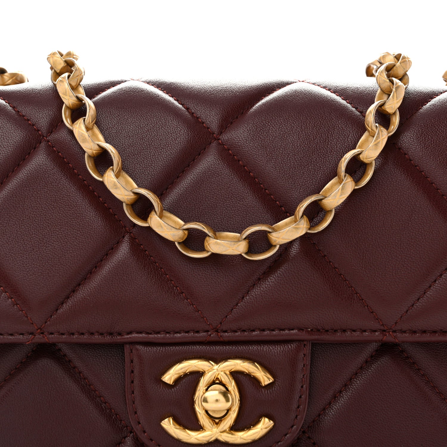 Chanel Lambskin Quilted Mini Logo Square Flap Burgundy 8 of 14