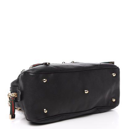 Gucci Pebbled Calfskin Chain Web Shoulder Bag Black 3 of 11