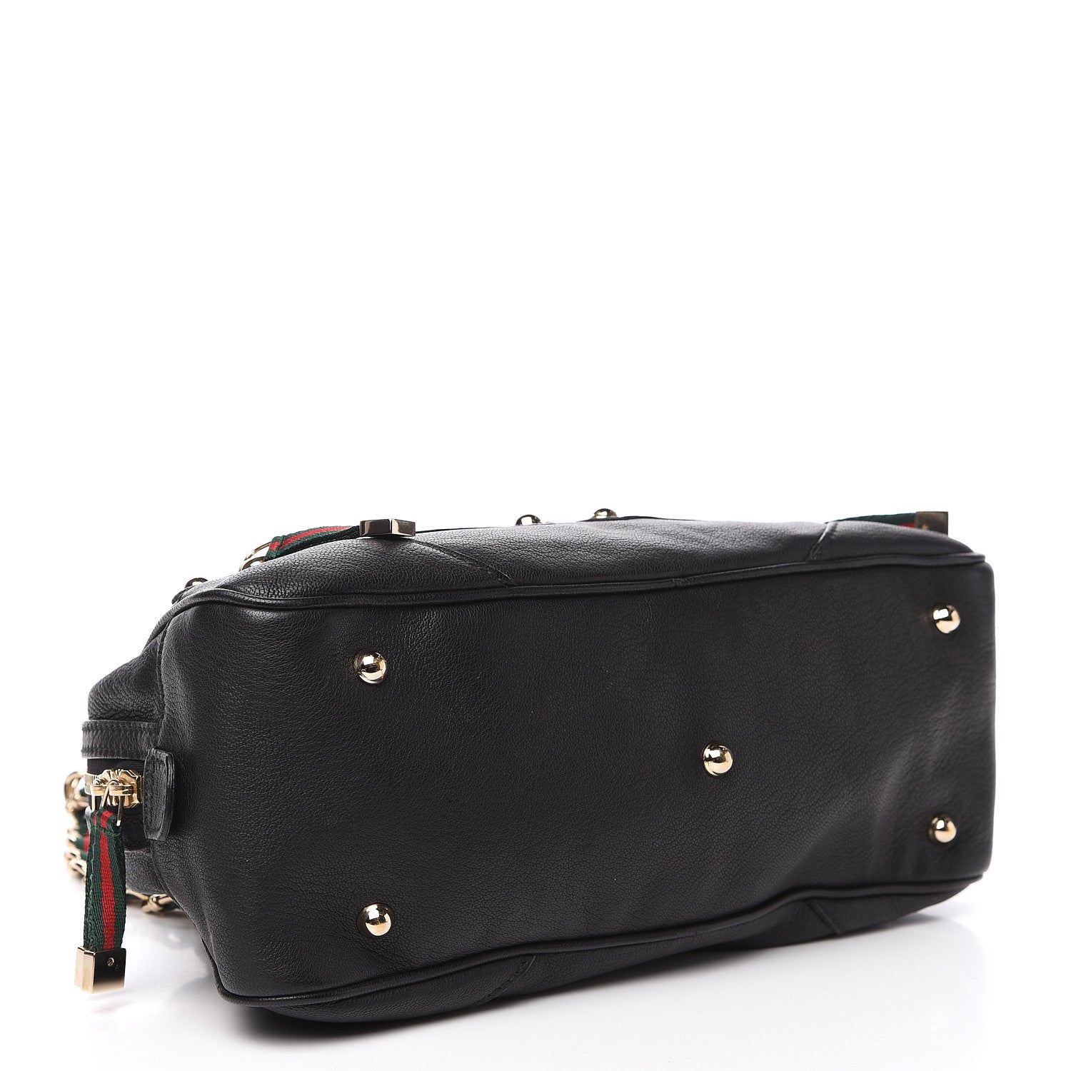 Gucci Pebbled Calfskin Chain Web Shoulder Bag Black 3 of 11