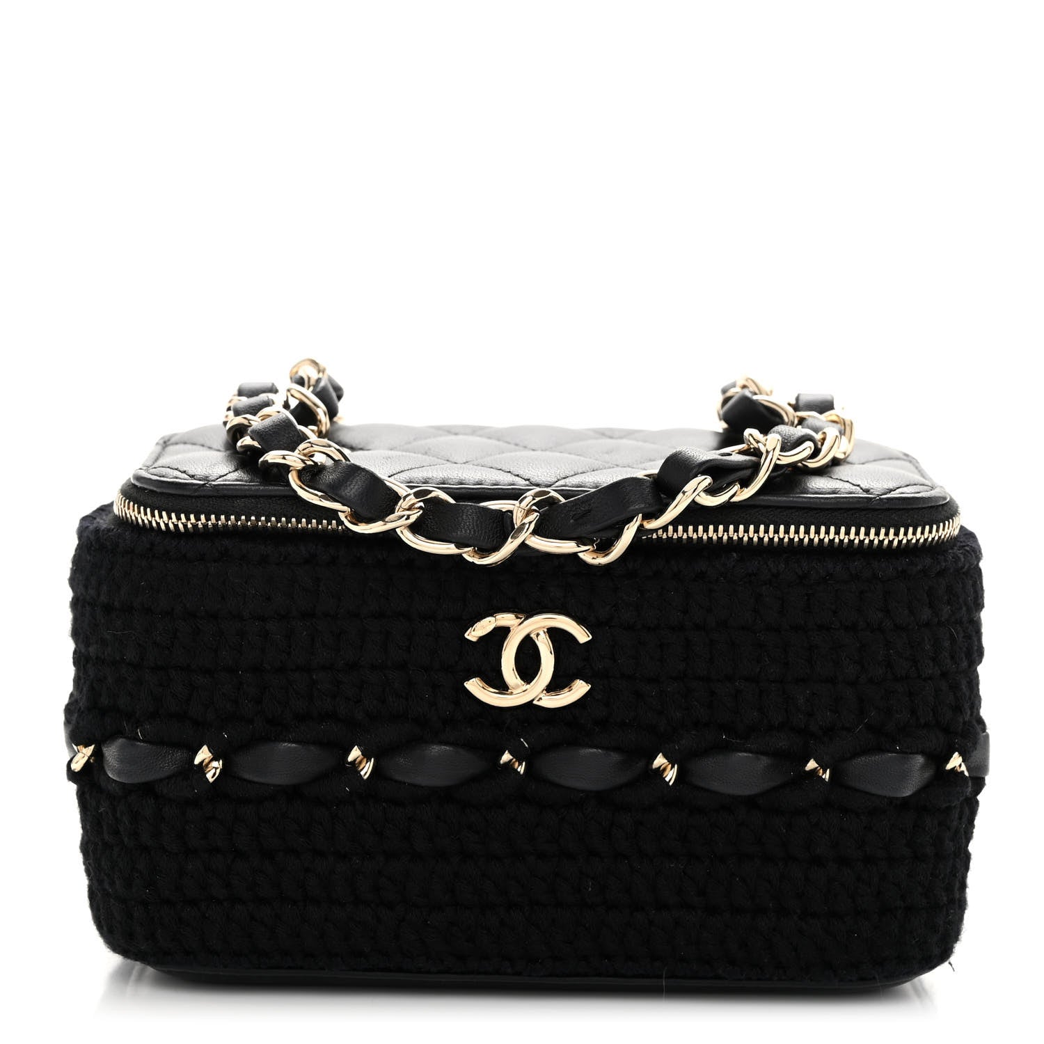 Chanel Lambskin Crochet Quilted Small Vanity Case With Chain Black 1 of 10