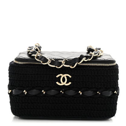 Chanel Lambskin Crochet Quilted Small Vanity Case With Chain Black 1 of 10