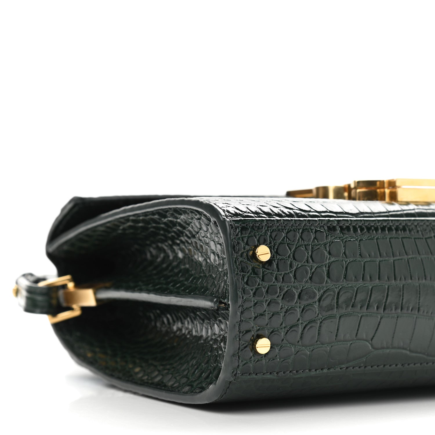 Saint Laurent Calfskin Crocodile Embossed Mini Classic Monogram Cassandra Top Handle Green 7 of 8