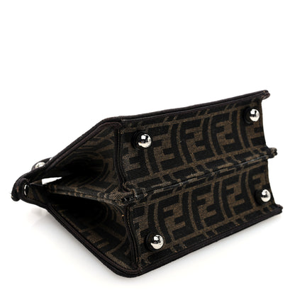 Fendi Fabric Jacquard Crystal Embellished FF 1974 Petite Peekaboo I SEE U Satchel Tobacco Moro 4 of 10