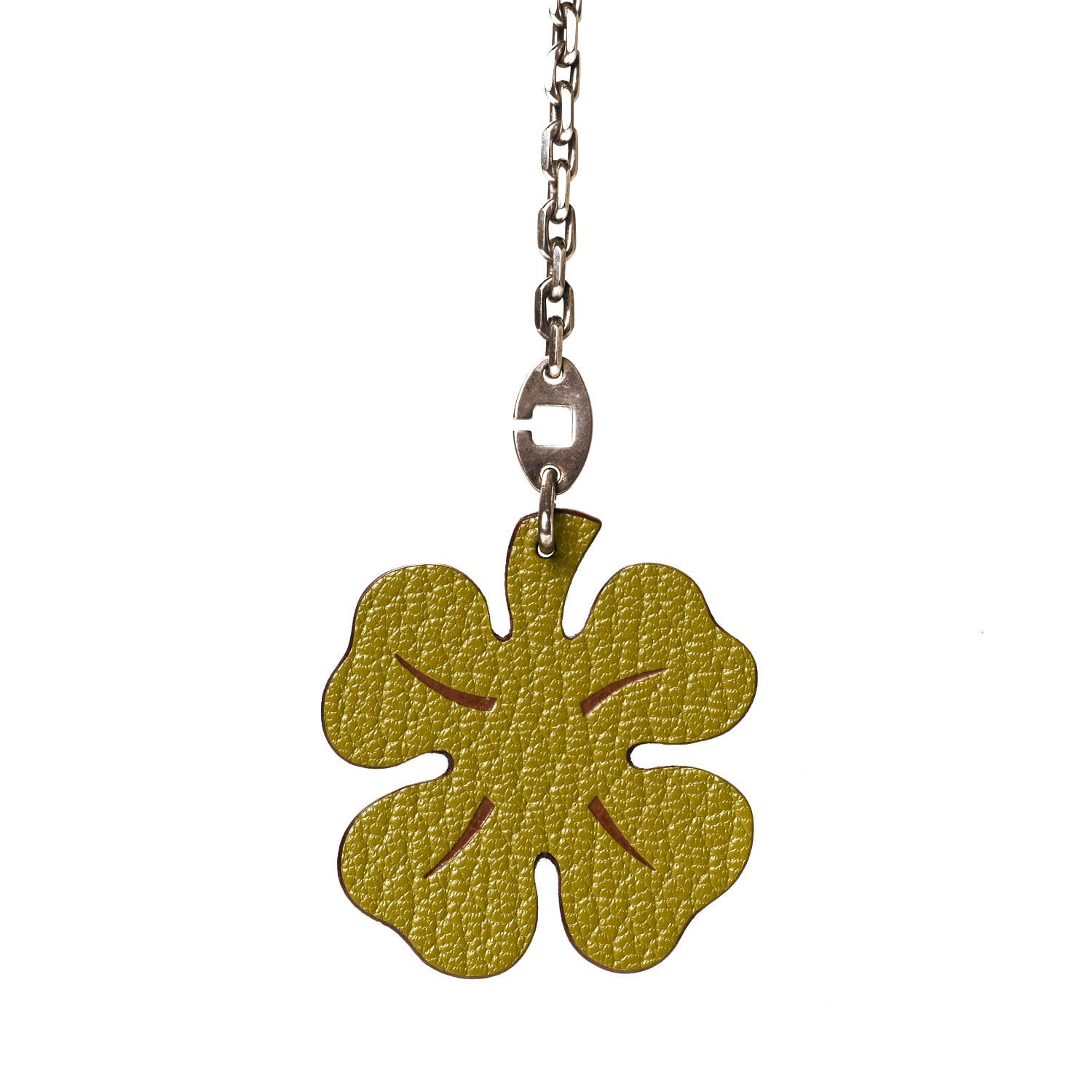 Hermes Chevre Mysore Lucky Clover Key Chain Bag Charm Vert Anis Orange 1 of 5