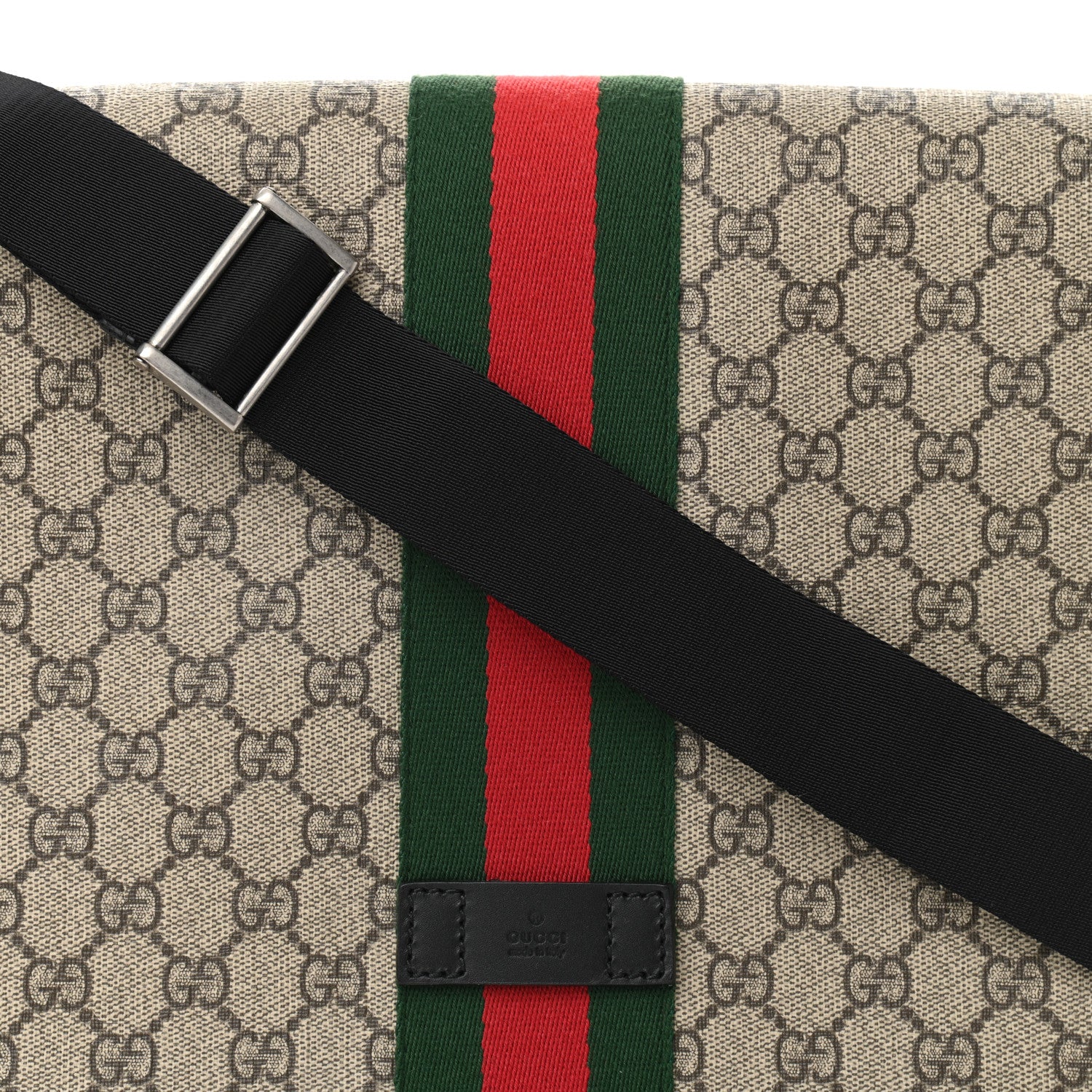 Gucci GG Supreme Monogram Web Flap Messenger Bag Black 9 of 11