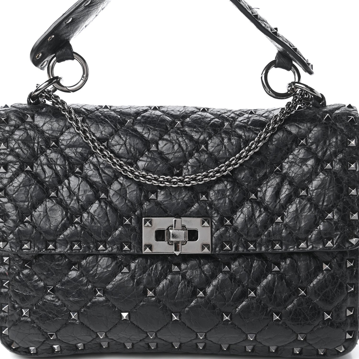 Valentino Garavani Craquele Nappa Medium Rockstud Spike Shoulder Bag Black 9 of 10