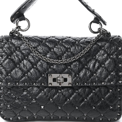 Valentino Garavani Craquele Nappa Medium Rockstud Spike Shoulder Bag Black 9 of 10