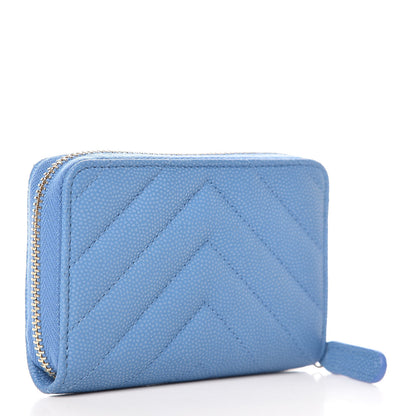Chanel Caviar Chevron Quilted Zip Coin Purse Blue 3 of 8