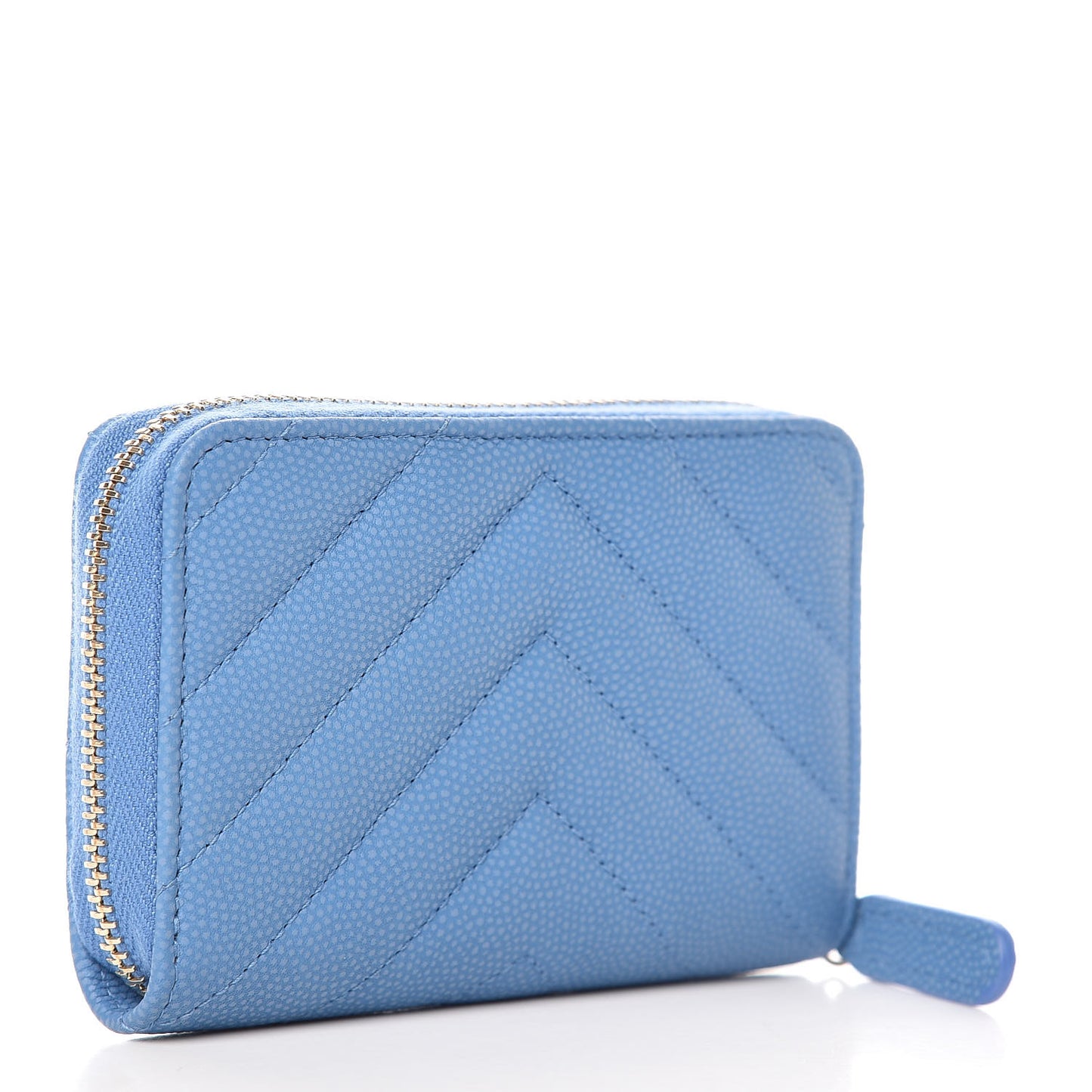 Caviar Chevron Quilted Zip Coin Purse Blue