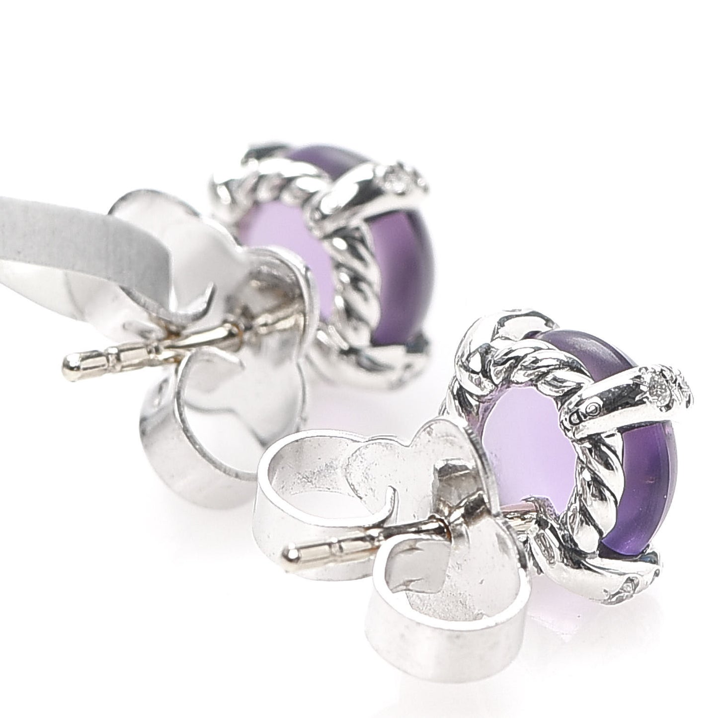 Sterling Silver Diamond Amethyst 8mm Chatelaine Stud Earrings