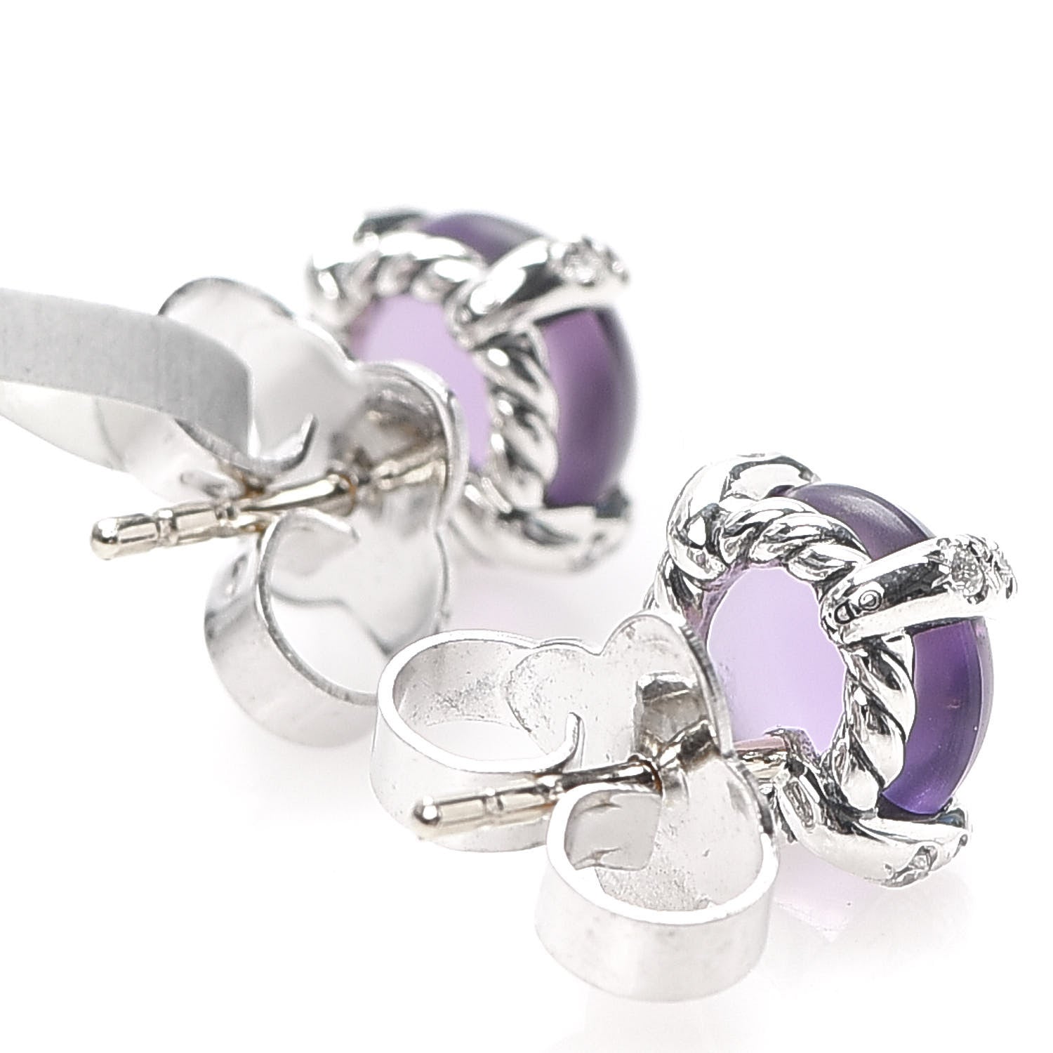 David Yurman Sterling Silver Diamond Amethyst 8mm Chatelaine Stud Earrings 3 of 4