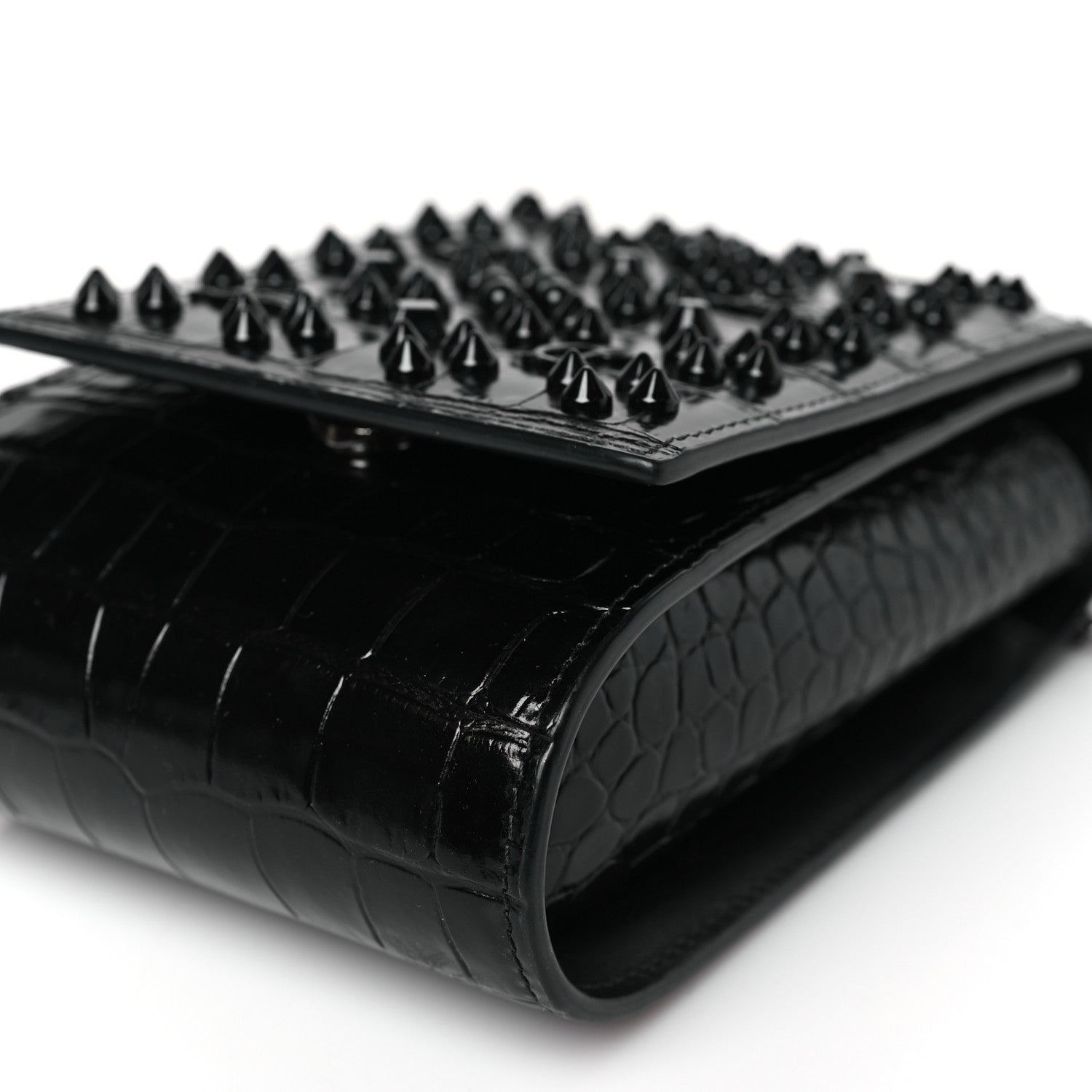 Christian Louboutin Crocodile Embossed Calfskin Spikes Loubinthesky Paloma Crossbody Phone Case Black 9 of 9
