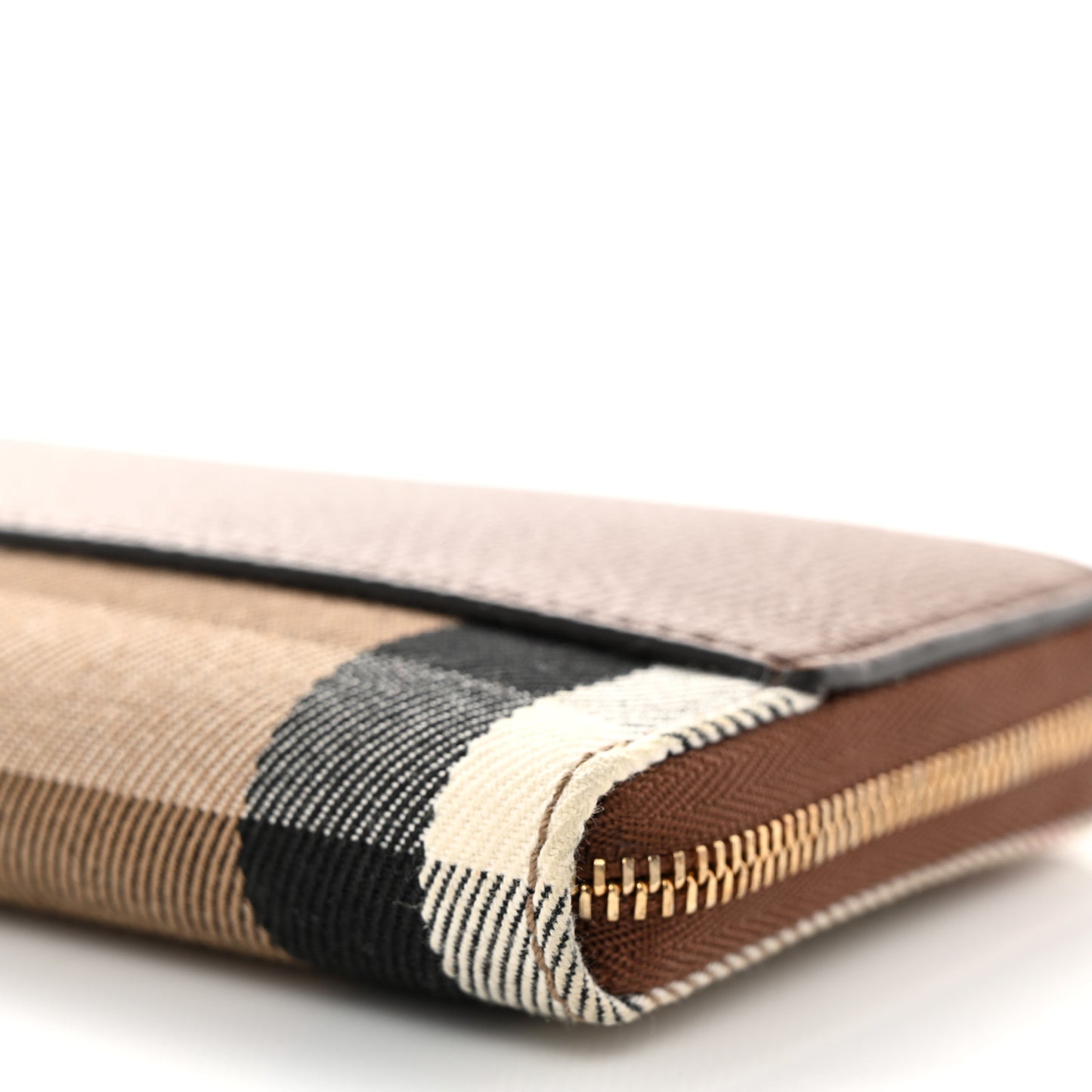 Calfskin House Check Elmore Zip Around Wallet Tan