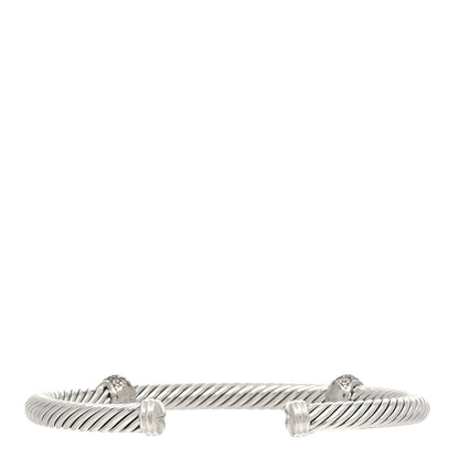 David Yurman Sterling Silver 18K White Gold Diamond 5mm Cable Classics Double Station Bracelet 2 of 4