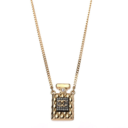 Chanel Crystal Pearl Perfume Bottle CC Necklace Black Gold 5 of 8