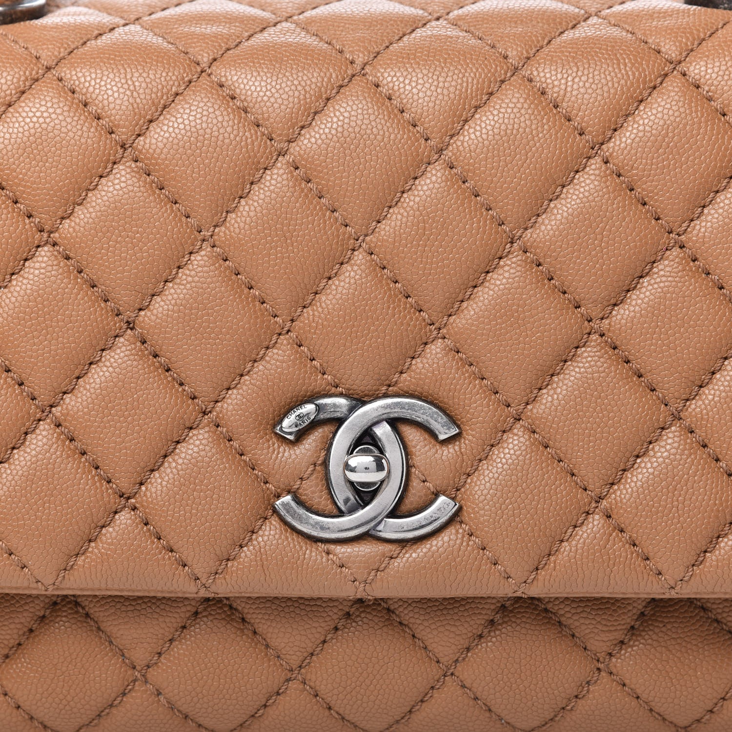 Chanel Caviar Quilted Small Coco Handle Flap Camel 10 of 14