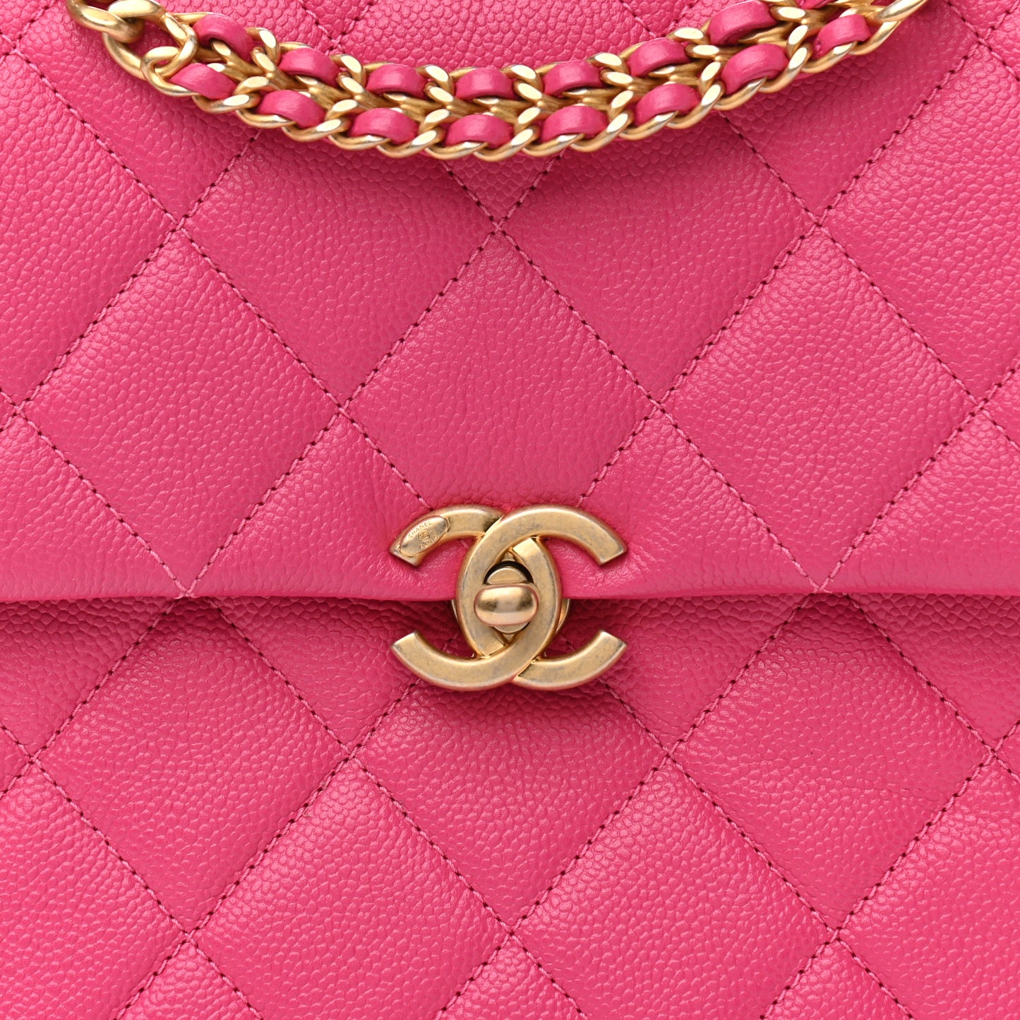 Shiny Caviar Quilted Chain Melody Backpack  Pink