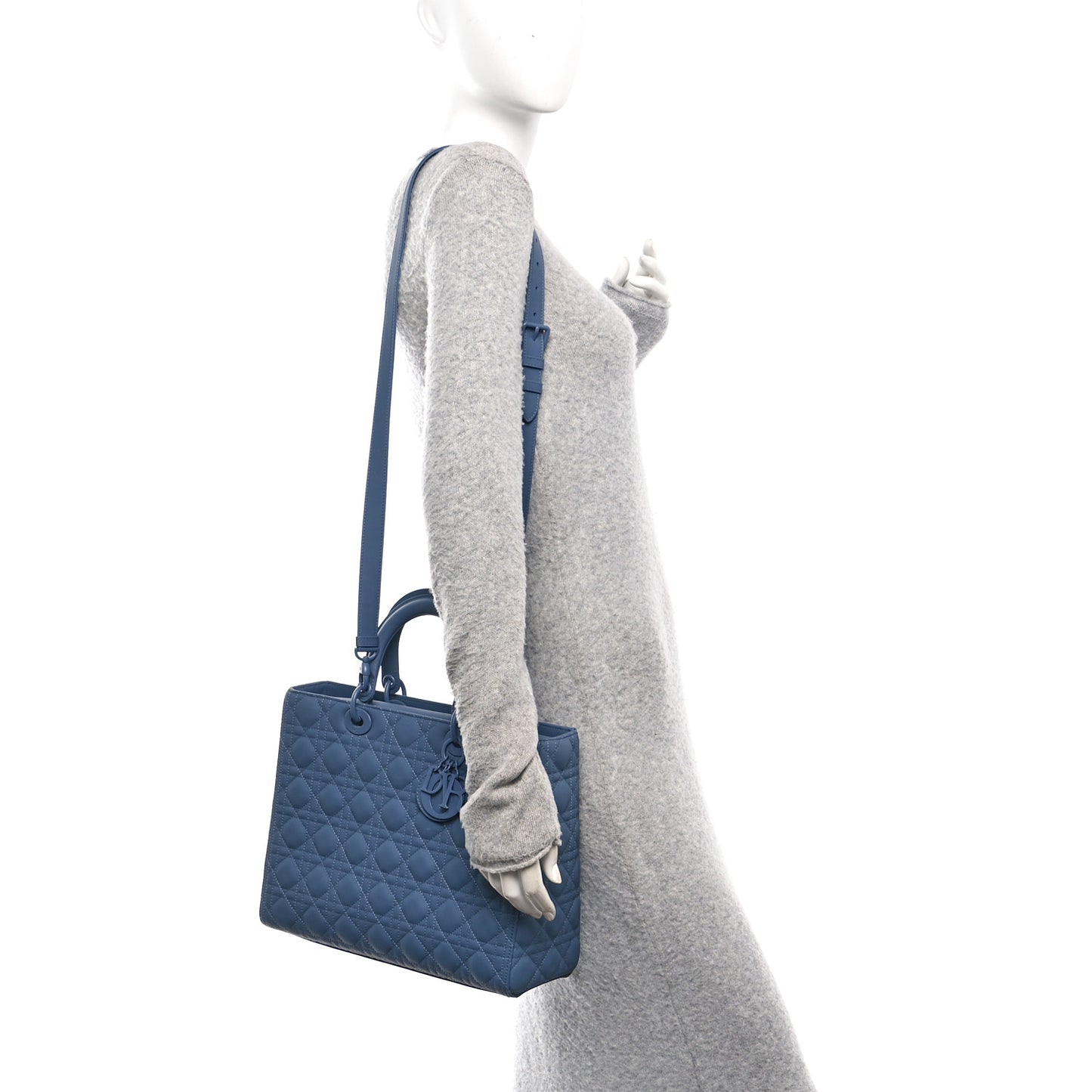 Ultra Matte Calfskin Cannage Large Lady Dior Denim Blue