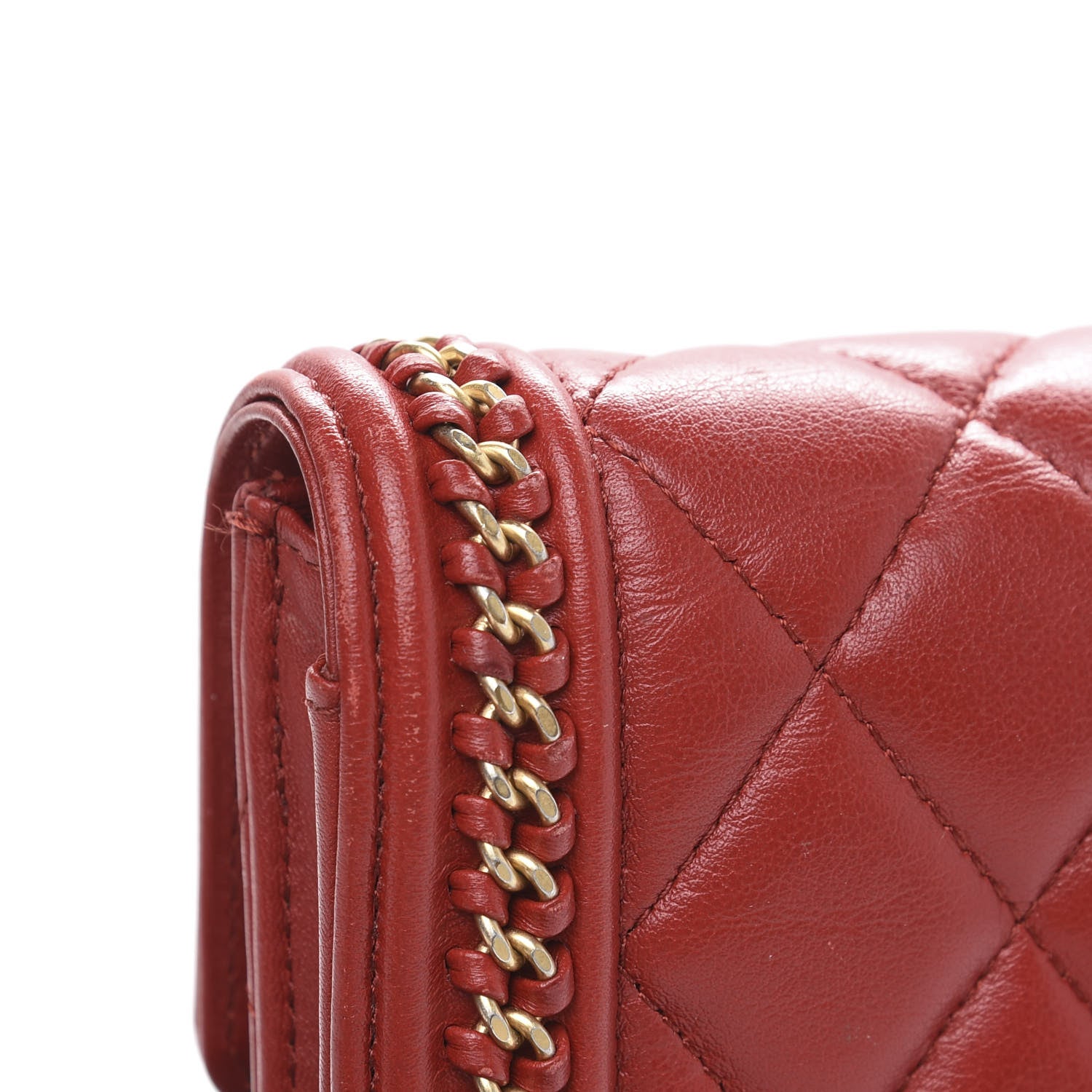 Chanel Calfskin Quilted Boy Chain Around Flap Wallet Red 11 of 13