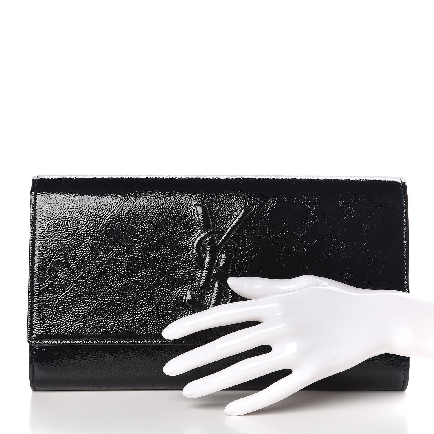 Saint Laurent Textured Patent Monogram Large Belle De Jour Clutch Black 2 of 6