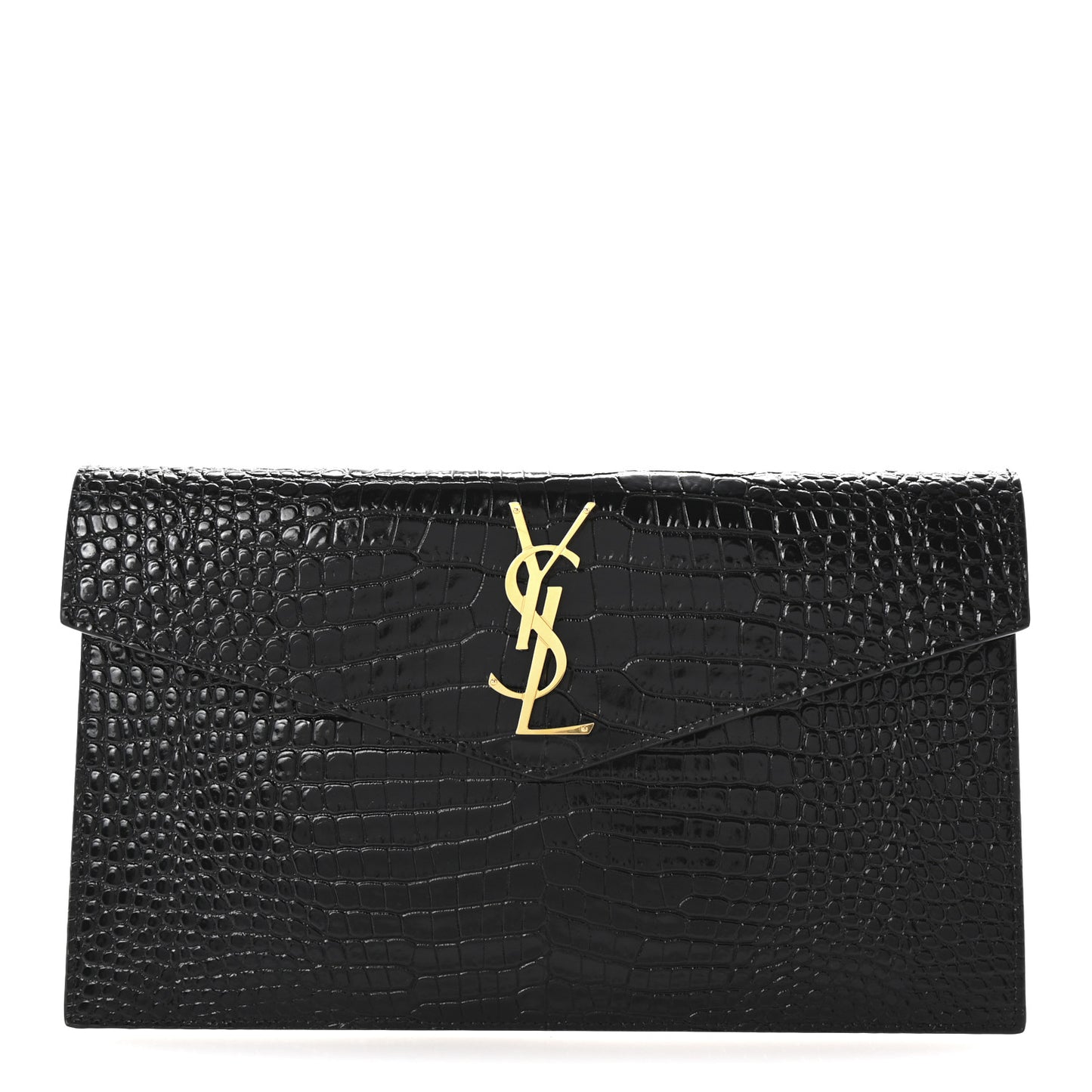 Calfskin Crocodile Embossed Uptown Monogram Pouch Black