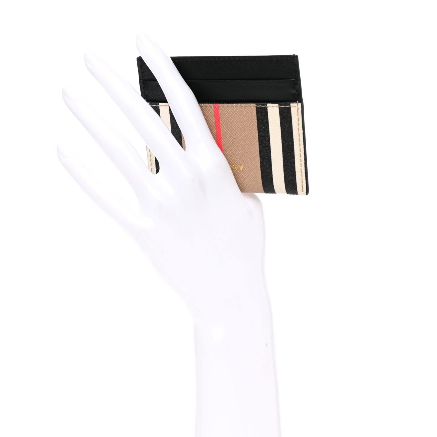 E-Canvas Calfskin Icon Stripe Card Case Archive Beige