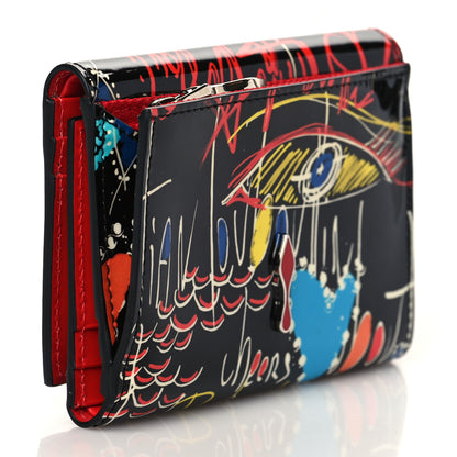 Christian Louboutin Patent Loubitag Loubiclutch Graffiti Mini Trifold Wallet Black 3 of 7