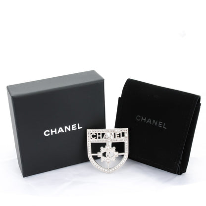 Chanel Swarovski Baguette Crystal CC Shield Brooch Silver 5 of 5